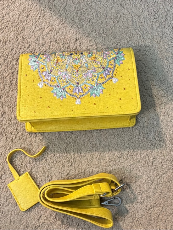 Handbags - Yellow Embellished Crossbody Bag with Detachable Strap